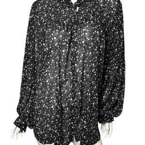 Torrid blouse sheer Black twinkle Stars deep black georgette long sleeve Top 4X